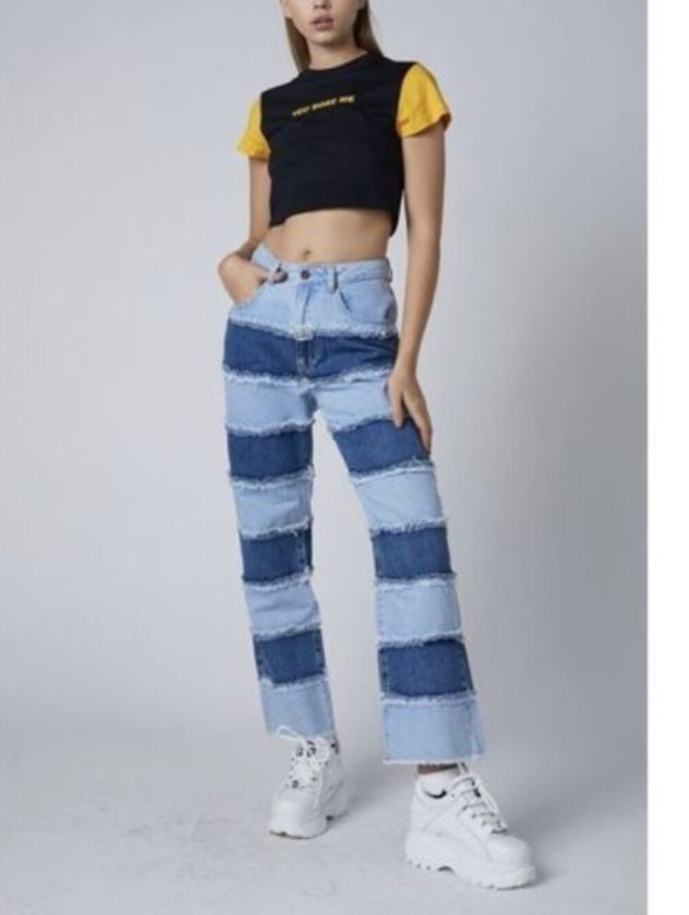 The Ragged Priest Infringement Jeans Paneled Fray Straight Leg